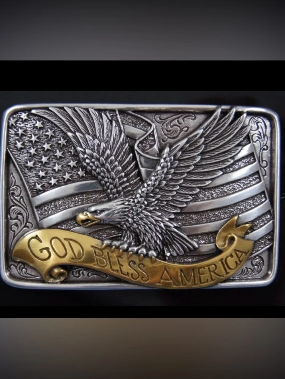 Nocona God Bless America Eagle Belt Buckle in Silver and Gold